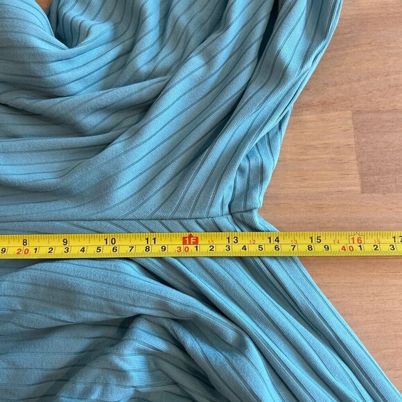 Lulus Vibe Check Ribbed Wide Leg Pant XS in Teal Blue - Picture 8 of 9